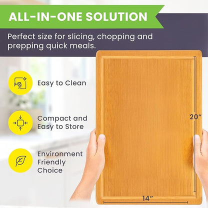 20 Inch Bamboo Wood Cutting Board Featuring Super-Sized Glue-Free Surface™ – Heavy Duty Butcher Block for Safe Meal Prep, Chopping & Carving with Lifetime Replacements - Rectangle - Image 2