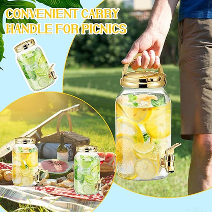 Havawish 2 Pcs 1 Gallon Plastic Beverage Dispenser with Spigot Clear Summer Kitchen Fridge Drink Dispenser for Parties Lemonade Juice Tea Beer Cold Water(Gold,Cylinder)