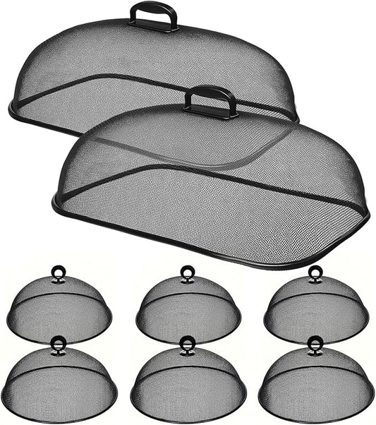 8 Pack Metal Mesh Screen Food Covers, 2 Large (18.5”) and 6 Small (11”) Sets, Reusable Metal Mesh Food Covers for Outdoors, Camping, Picnics and Parties