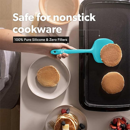 New DI ORO Silicone Turner Spatula Set - Kitchen Spatulas for Nonstick Cookware - Cooking Utensils for Flipping Eggs & Pancakes - 600°F Heat-Resistant BPA Free Turners - Dishwasher Safe (4pc, Teal) - Image 3