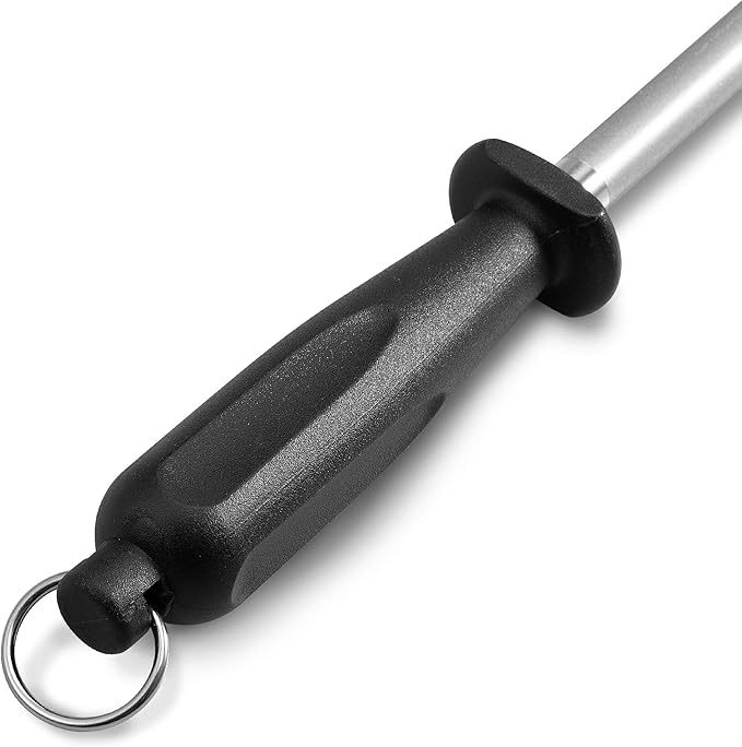 10 Inch Sharpening Steel, Professional Diamond Brushed Steel Knife Sharpener, Black - Image 3