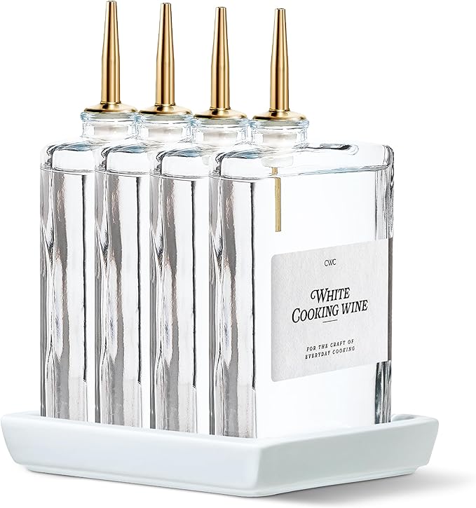 COOK WITH COLOR Olive Oil Dispenser Bottle - 4 Pk Glass Oil Dispenser for Kitchen - Condiment, Coffee Syrup & Vinegar Dispenser, Olive Oil Cruet, Includes 8 Auto Pourer Spouts - Image 2