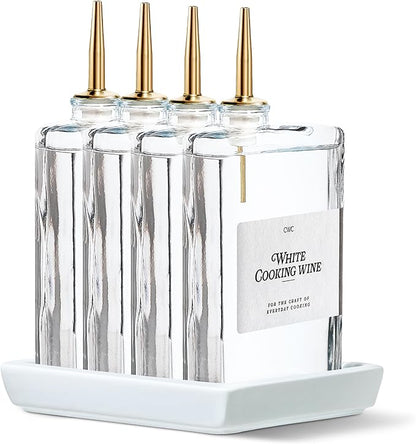 COOK WITH COLOR Olive Oil Dispenser Bottle - 4 Pk Glass Oil Dispenser for Kitchen - Condiment, Coffee Syrup & Vinegar Dispenser, Olive Oil Cruet, Includes 8 Auto Pourer Spouts - Image 2