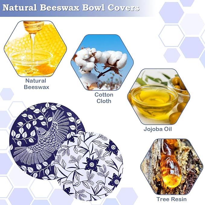 2 Large Reusable Beeswax Bowl Covers for Bread Proofing, 10/12 Inch Elastic Beeswax Wraps Cotton Cloth Sourdough Bowl Covers for Proofing Baskets, Mixer Bowls, Food Storage Containers