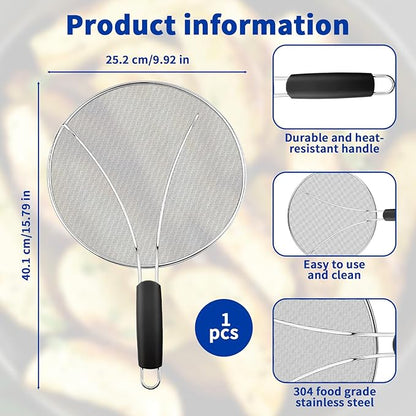 Splatter Screen for Frying Pan - 10’’ Stainless Steel Grease Splatter Guard with Grip Handle- Ultra Fine Mesh Cover Oil Splash when Sizzling Bacon, Cooking Fried Chicken or Popcorn - Image 2