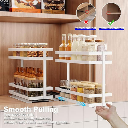 Mustorn 2 Pack Pull Out Spice Rack Organizer for Cabinet, 2 Tier Metal Slide Out Seasoning Organizer and Storage Heavy Duty Vertical Spice Rack Shelf Pullout for Kitchen Cabinets No Drilling (White) - Image 4