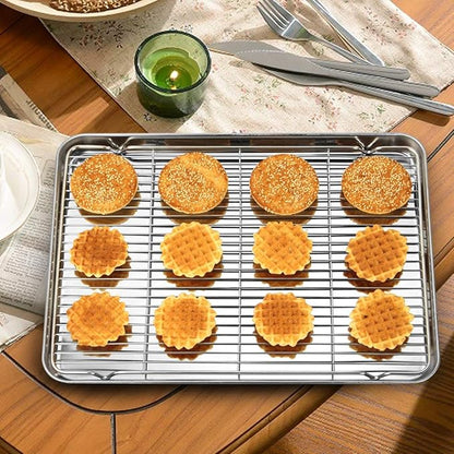 Wildone Baking Sheet & Rack Set [2 Sheets + 2 Racks], Stainless Steel Cookie Pan with Cooling Rack, Size 17.3 x 12.2 x 1 Inch, Non Toxic & Heavy Duty & Easy Clean - Image 7