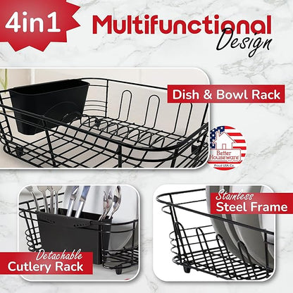 Better Houseware in Sink Dish Drying Rack, Dish Drying Rack in Sink with Non-Slip Handles, Stainless Steel Space-Saving Design, 2-Piece Set with Utensil Holder, 14.5 x 13 x 5 Inch, Black - Image 4