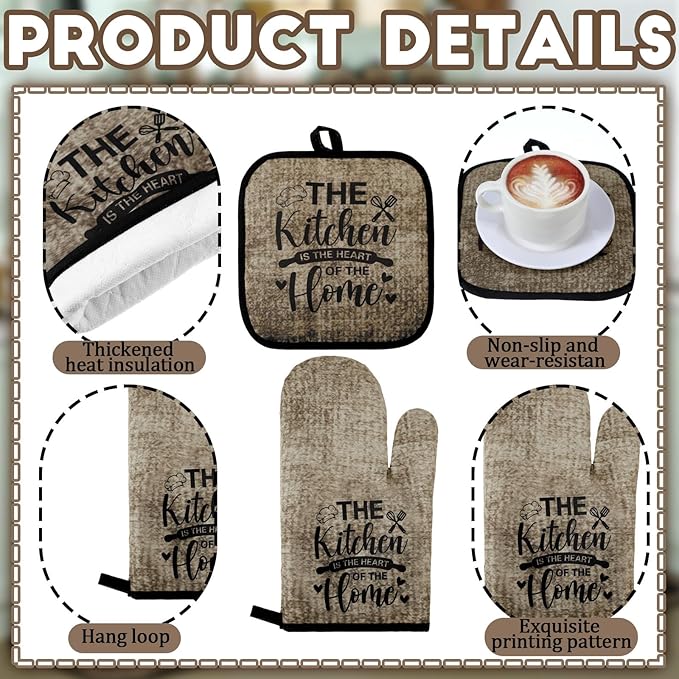 Fourluoo 10 Pcs Farmhouse Kitchen Decor and Accessories Set 4 Kitchen Towels 2 Pot Holders 2 Oven Mitts 2 Rugs for Cooking Baking Mom Housewarming Gifts(Vintage Color,Classic Style) - Image 5