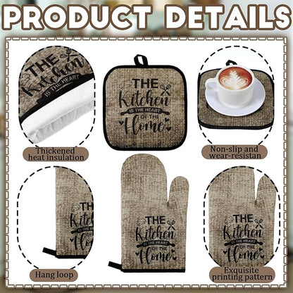 Fourluoo 10 Pcs Farmhouse Kitchen Decor and Accessories Set 4 Kitchen Towels 2 Pot Holders 2 Oven Mitts 2 Rugs for Cooking Baking Mom Housewarming Gifts(Vintage Color,Classic Style) - Image 5