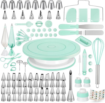 Kootek 158PCs Cake Decorating Kit, Baking Supplies Tools - Includes Cake Stand Turntable, 64 Icing Piping Tips Set, 2 Frosting Spatulas, 3 Scrapers, 50+2 Pastry Bags, Coupler, Video Tutorial, Booklet by Kootek