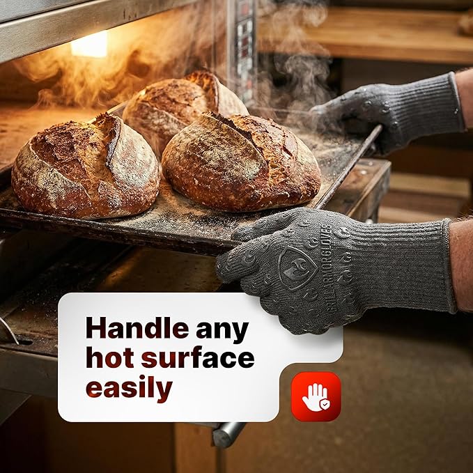 Oven Gloves with Fingers - 932°F Extreme Heat Proof and Cut Resistant Mitts for Kitchen, BBQ, Grill, Baking, Fire Pit - EN407 Certified with Non-Slip Silicone Grip and Cotton Lined for Comfort - Image 6