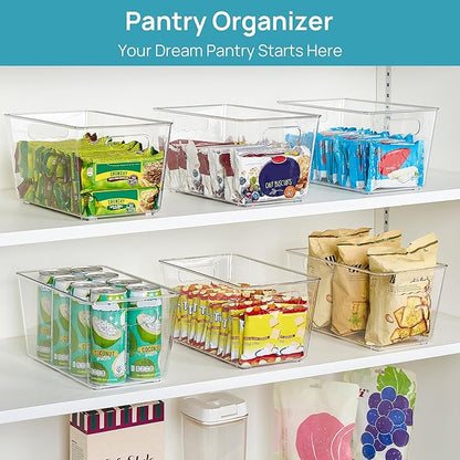 Vtopmart 6 Pack Clear Storage Bins, Pantry Cabinet Organizer Bins with Handle for Pantry Organizer and Storage, Plastic Bins for Fridge, Cabinet, Kitchen, Countertops, Cupboard, Freezer, Medium - Image 4