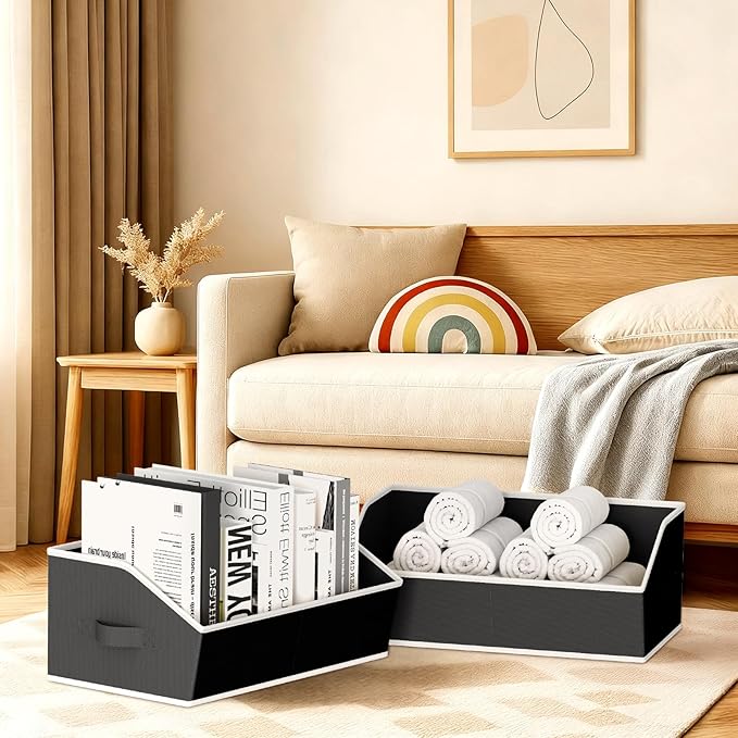 Homsorout Storage Bins for Shelves - Large Trapezoid Closet Shelf Organizer, Fabric Organization Bins with Handles, Storage Baskets for Clothes, Towel, Blanket, 6 Pack, Black - Image 8