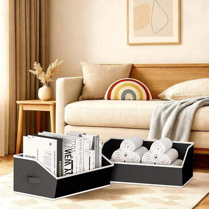 Homsorout Storage Bins for Shelves - Large Trapezoid Closet Shelf Organizer, Fabric Organization Bins with Handles, Storage Baskets for Clothes, Towel, Blanket, 4 Pack, Black - Image 8