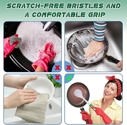 Hsei 20 Pcs Blue and Green Kitchen Scrub Dish Brush Bulk with 11 Inch Anti Slip Handle Cleaning Dish Scrubber with Stiff Bristles Washing Scrub Brushes for Housekeeping for Pots and Pans, Kitchen Sink - Image 4