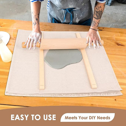 12 Pcs Pottery Tools Set, Include17in Slab Roller for Clay Pottery and 10 Pcs 5 Size Wooden Rolling Pin Guides, 1 Linen Tablecloth for Ceramic Clay Making - Image 4