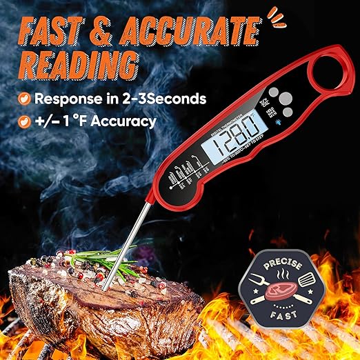 Instant Read Meat Thermometer for Grill and Cooking, Fast & Precise Digital Food Thermometer with Backlight, Magnet, Calibration, and Foldable Probe for Kitchen, Outdoor Grilling and BBQ!… - Image 2