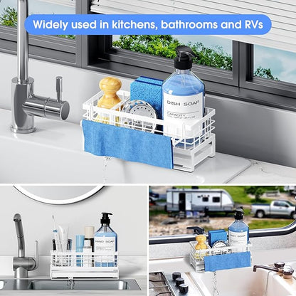 Kitchen Sink Sponge Holder - Self-Draining, Detachable Dish Cloth Holder, Rustproof Kitchen Countertop Organizer (White) - Image 8