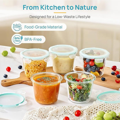 Vtopmart 5Pack 24oz Glass Storage Containers with Lids, Glass Meal Prep Food Container Sets with Snap Airtight Lids for Microwave, Oven, Freezer and Dishwasher, Green, Round - Image 4
