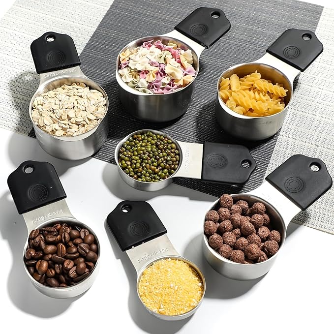 Magnetic Measuring Cups,Stainless Steel Kitchen Aid Cups Measuring set for Liquid & Dry Ingredient,Easy to Read Dishwasher Safe 6 Pcs Black