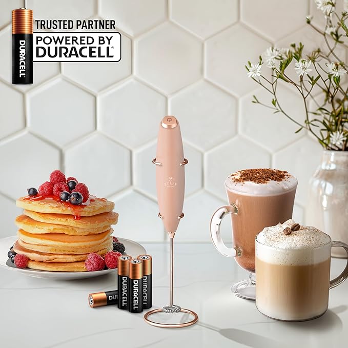 Zulay Kitchen Powerful Milk Frother Wand With 4 AA Duracell Batteries - Ultra Fast Handheld Drink Mixer - Electric Whisk Foam Maker for Coffee, Lattes, Cappuccino, Matcha & Creamer - Rose Peach - Image 5