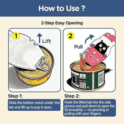 Ring Pull Can Opener for Soda Food Cat Cans Easy Open Tool for Weak Hands Arthritis Seniors Long Nails Magnetic Portable with Lanyard Dishwasher Safe Mothers Day Gift Pink Kitty