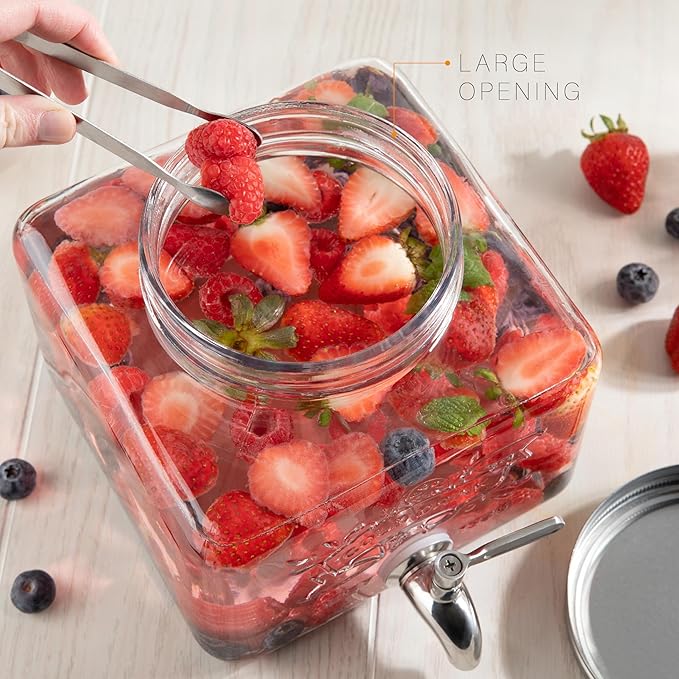 Glass Drink Dispenser for Fridge - Stainless Steel Spigot Mason Jar Dispenser with Wide Opening & Easy-Fill - Beverage Storage for Outdoor, Water, Iced Tea, Juice, Sangria & Detergent, 1 GALLON - Image 4