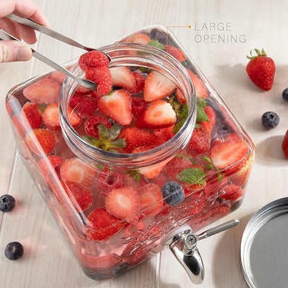 Glass Drink Dispenser for Fridge - Stainless Steel Spigot Mason Jar Dispenser with Wide Opening & Easy-Fill - Beverage Storage for Outdoor, Water, Iced Tea, Juice, Sangria & Detergent, 1 GALLON - Image 4