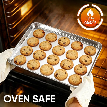 LIANYU 2 Pack Cookie Sheets for Baking, Stainless Steel Baking Tray Pan, 16x12 Inch Jelly Roll Pan for Oven, Healthy Metal Tray for Home Bakery Hotel Restaurant, Heavy Duty & Dishwasher Safe - Image 4