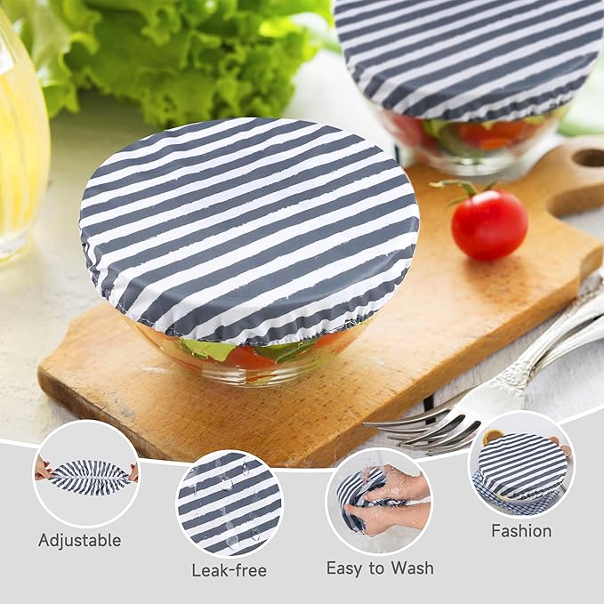 wegreeco Elastic Reusable Bowl Covers for Bread Proofing, Fabric Cloth Sourdough Bowl Covers for Proofing - Set of 6, Black&Grey Stripes