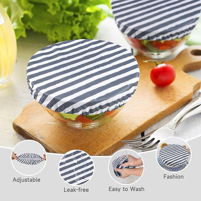 wegreeco Elastic Reusable Bowl Covers for Bread Proofing, Fabric Cloth Sourdough Bowl Covers for Proofing - Set of 6, Black&Grey Stripes