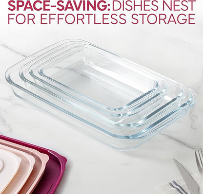 COOK WITH COLOR 8-Piece Deep Glass Baking Dish Set with Plastic Lids – Casserole and Food Storage Containers for Lasagna, Leftovers – Freezer-to-Oven, Microwave & Dishwasher Safe, Rose - Image 4