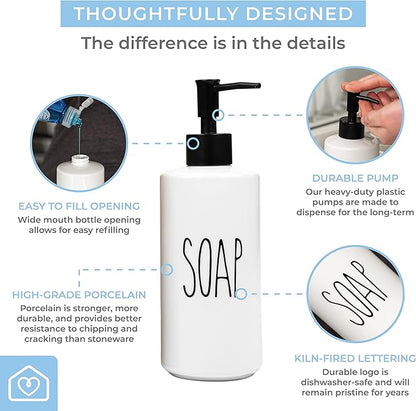 Heartland Home Porcelain 16oz Liquid Dispenser - Kitchen, Bathroom & Laundry Soap & Shampoo Dispenser - Image 4
