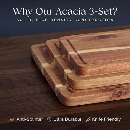 Pre-Oiled, Non Toxic 3-Piece Acacia Cutting Board Set with Stand, FSC Certified Wooden Chopping Boards, Includes 3.4 fl oz Chopping Board Oil, 3 Wood Carving Boards for Home, BBQ Kitchen, Deer & Oak - Image 6
