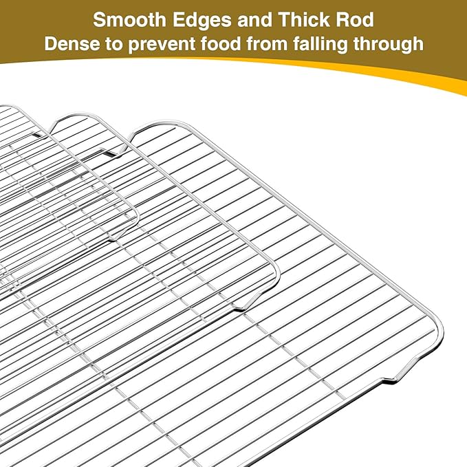 Wildone Baking Sheet with Rack Set (3 Pans + 3 Racks), Stainless Steel Baking Pan Cookie Sheet with Cooling Rack, Non Toxic & Heavy Duty & Easy Clean - Image 3