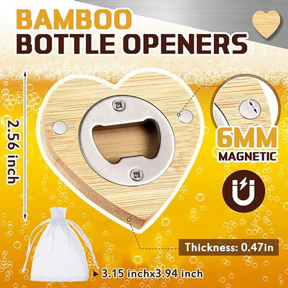 Vesici 24 Pcs Magnetic Bottle Opener 2.5in DIY Bamboo Heart Shape Beer Openers Wooden Fridge Magnet Refrigerator Sticker Gift for Beer Lover Wedding Guest Kitchens Bars Parties - Image 2