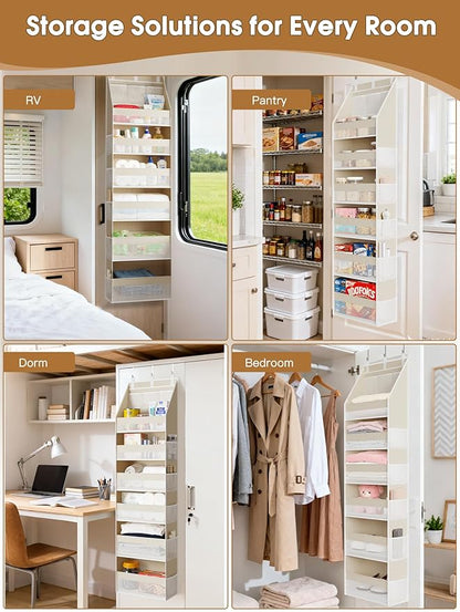 Criusia 2 Pack Over the Door Organizer, 6-Shelf Closet Hanging Storage with 13 Mesh Pockets, 55lbs Capacity Behind the Door Storage for Baby Nursery, Bathroom, Bedroom, and Dorm, Beige - Image 8