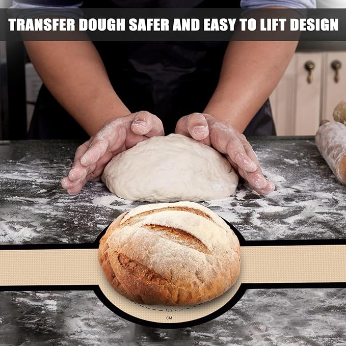 Silicone Bread Sling for Dutch Oven, Non-Stick & Easy to Clean Bread Baking Mat Set, 2 Pcs Reusable Bread Sling with Long Handle to Transfer Sourdough (Black, 2PCS Round) - Image 6