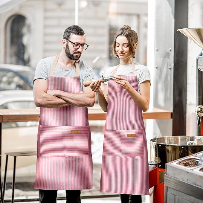 BeLuyi 2 Pack Adjustable Bib Apron with 2 Pockets Chef Cooking Kitchen Restaurant Aprons for Women Men - Image 5