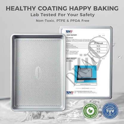 HONGBAKE Naturally Non Toxic Baking Sheet Pan Set of 3, Heavy Duty Aluminized Steel Cookie Sheets, Half/Quarter/Jelly Roll Pans with Textured Nonstick Surface, Free of PTFE & PFOA - Image 2