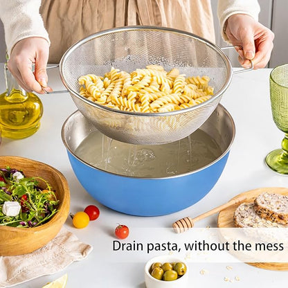304 Stainless Steel Kitchen Colander Set, 3.5QT Colander with Handle and Bowl, 40 Mesh Fine Strainer, Fast Draining for Rice, Pasta, Fruits & Vegetables, Dishwasher Safe