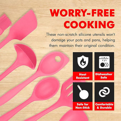 Chef Craft - Premium Silicone Kitchen Tools and Utensils Set, Non-Scratch, Withstands Temperatures up to 450°F, BPA-Free, 7 Piece Cooking Utensils Set, Pink - Image 3
