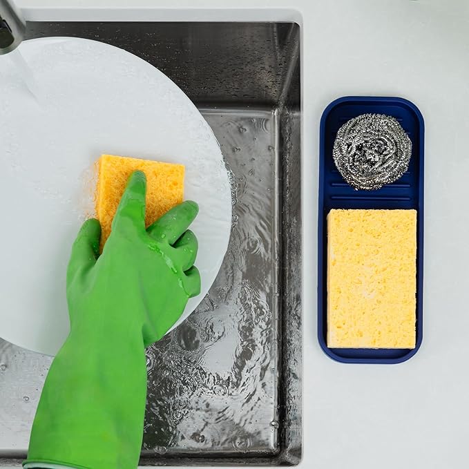 Zulay Kitchen (9x3.5) Silicone Sponge Holder for Kitchen Sink - Flexible Multipurpose Soap Tray - Sink Organizer for Kitchen, Bathroom, Makeup, Trinkets & More (Dark Blue) - Image 3