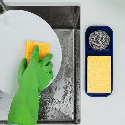 Zulay Kitchen (9x3.5) Silicone Sponge Holder for Kitchen Sink - Flexible Multipurpose Soap Tray - Sink Organizer for Kitchen, Bathroom, Makeup, Trinkets & More (Dark Blue) - Image 3