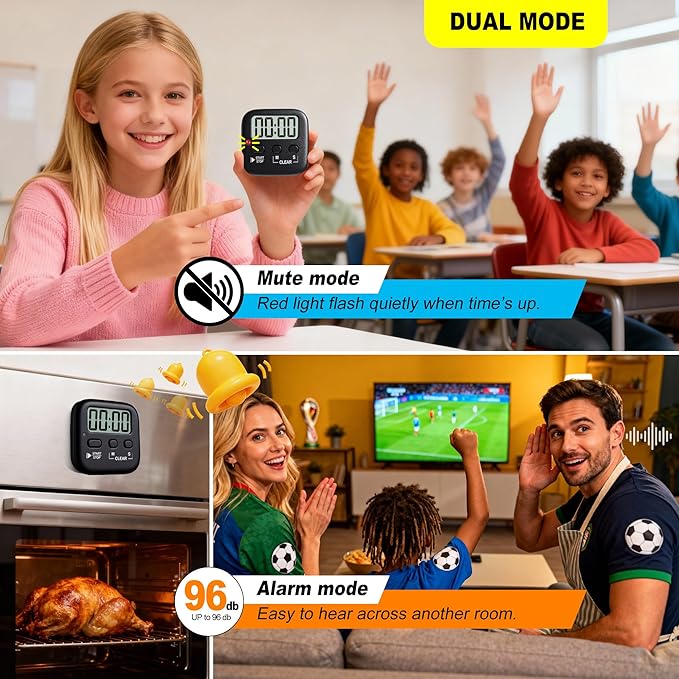Antonki 2 Pack Digital Timer for Kids, Magnetic Countdown Kitchen Timers for Cooking, Egg, Classroom, Teacher, Exercise, Study, Oven - Battery Included - Image 6