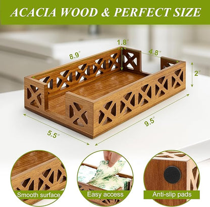 Acacia Wood Paper Towel Holder for Bathroom Counter Decor Trays Table Napkin holder Farmhouse Guest Towel Holder Disposable Hand Towels Tray Bathroom Wooden Kitchen Napkin Holder