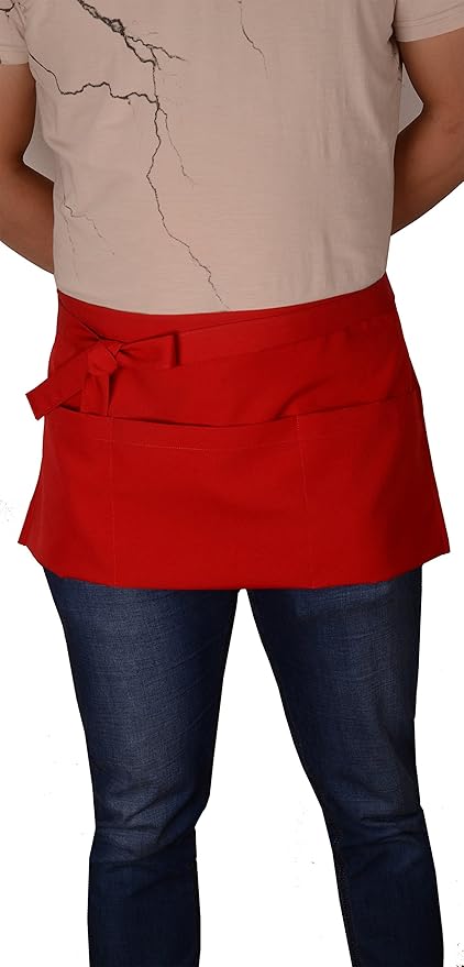 Resist water 3 big Pockets Waist Server Apron Kitchen Restaurant Unisex Half Aprons - Image 3