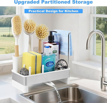 Kitchen Sink Caddy Organizer, Stainless Steel Sponge Holder, Kitchen Caddy Sink Organizer with Dish Brush Holder and Dishcloth Rack, Rustproof Dish Sponge Drying Rack for Countertop Storage - Image 2