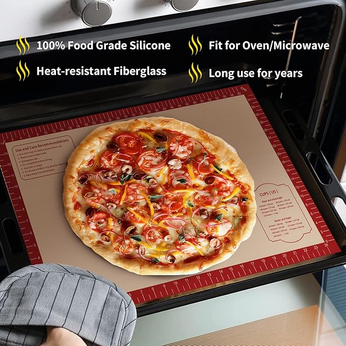 Silicone Baking Mat, Reusable Non-Stick Pastry Mat for Rolling Out Dough, Pizza Crust Pie Baking Mat, Cookies, Cake, Bread, Chocolate, Pastry, Oven Mat - Image 2
